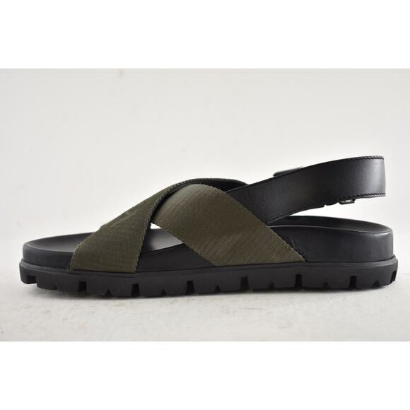 Prada Montana Nastro Criss Cross Strap Buckle Green Black Logo Flat Sandal 35.5 - Picture 11 of 16